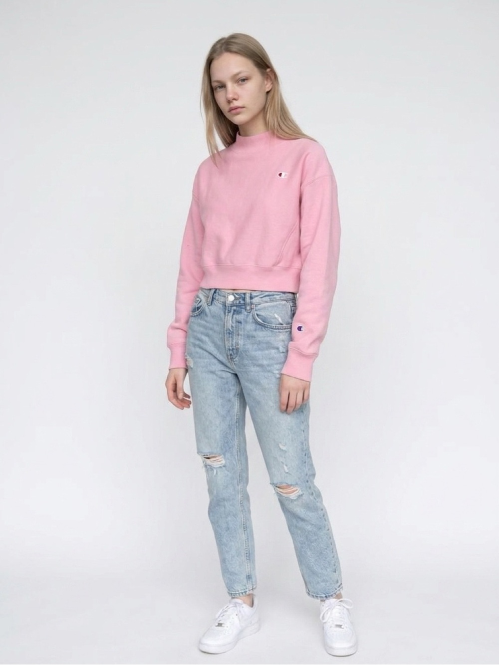 Champion Reverse Weave Pink Cropped Sweatshirt Small